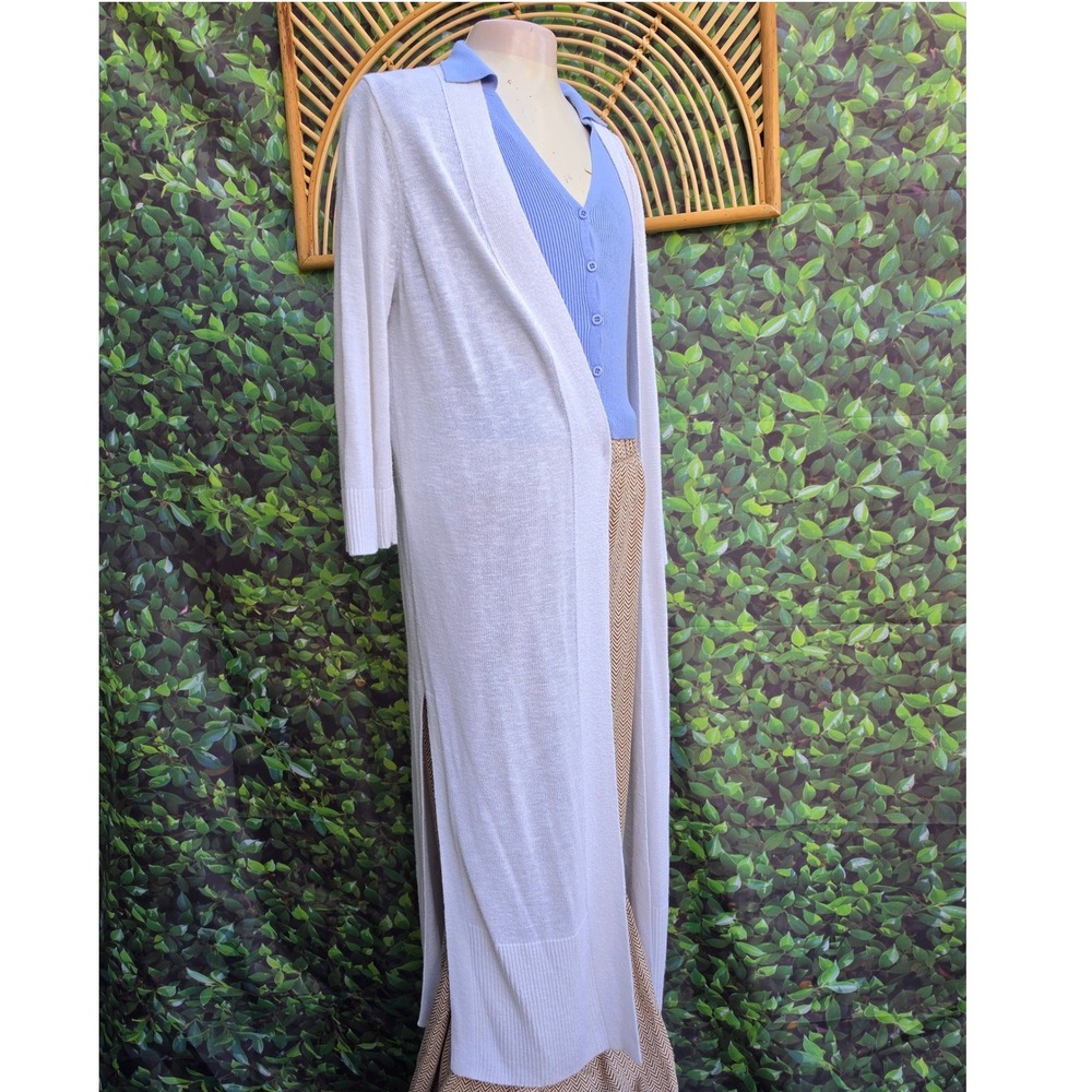 Banana Republic White Ramie Rayon Open Front Duster Cardigan Sweater Mens M - Picture 2 of 12